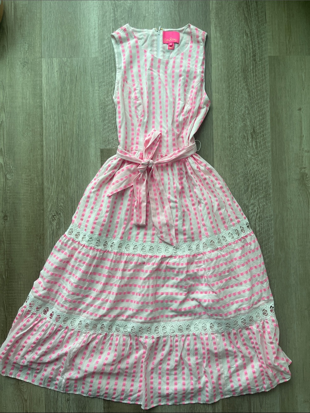 Lilly Pulitzer Pink and White Striped Sleeveless Maxi Dress with Tie Waist